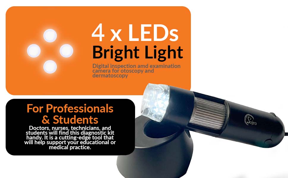 4x LEDs Bright Light in Otoscope and Dermascope